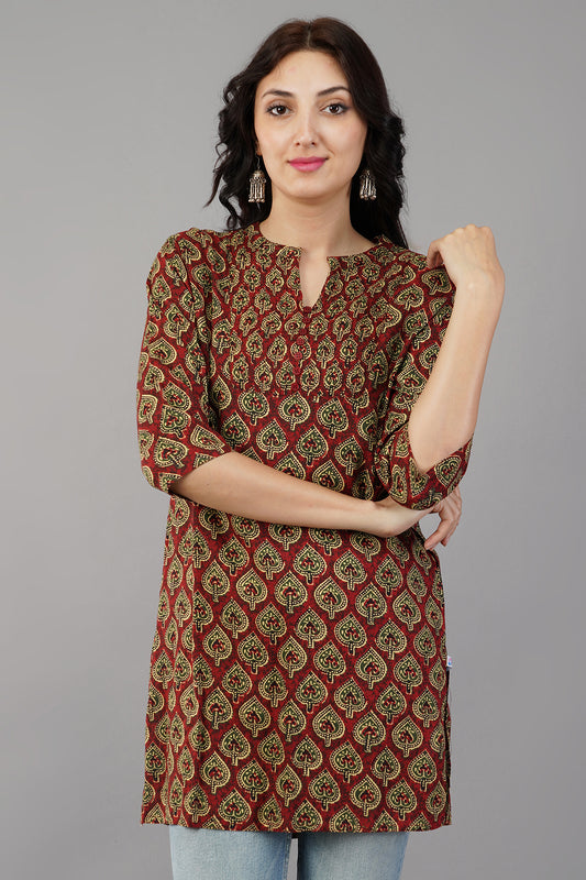 Maroon Self Printed Cotton Top
