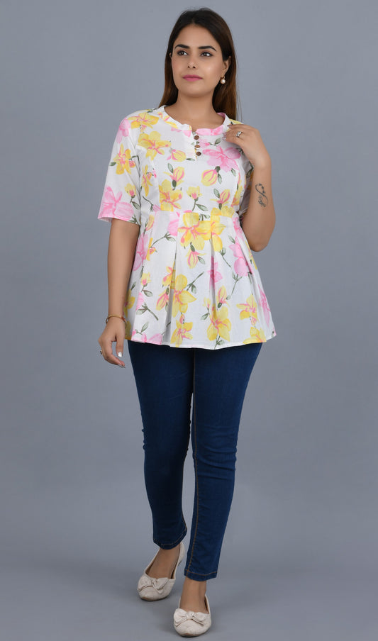 White Self Printed Cotton Top