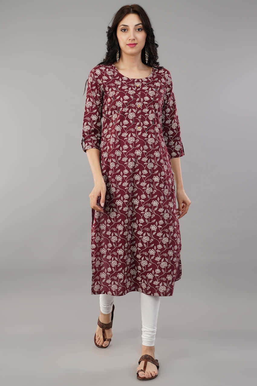 Maroon Rayon Straight Kurti