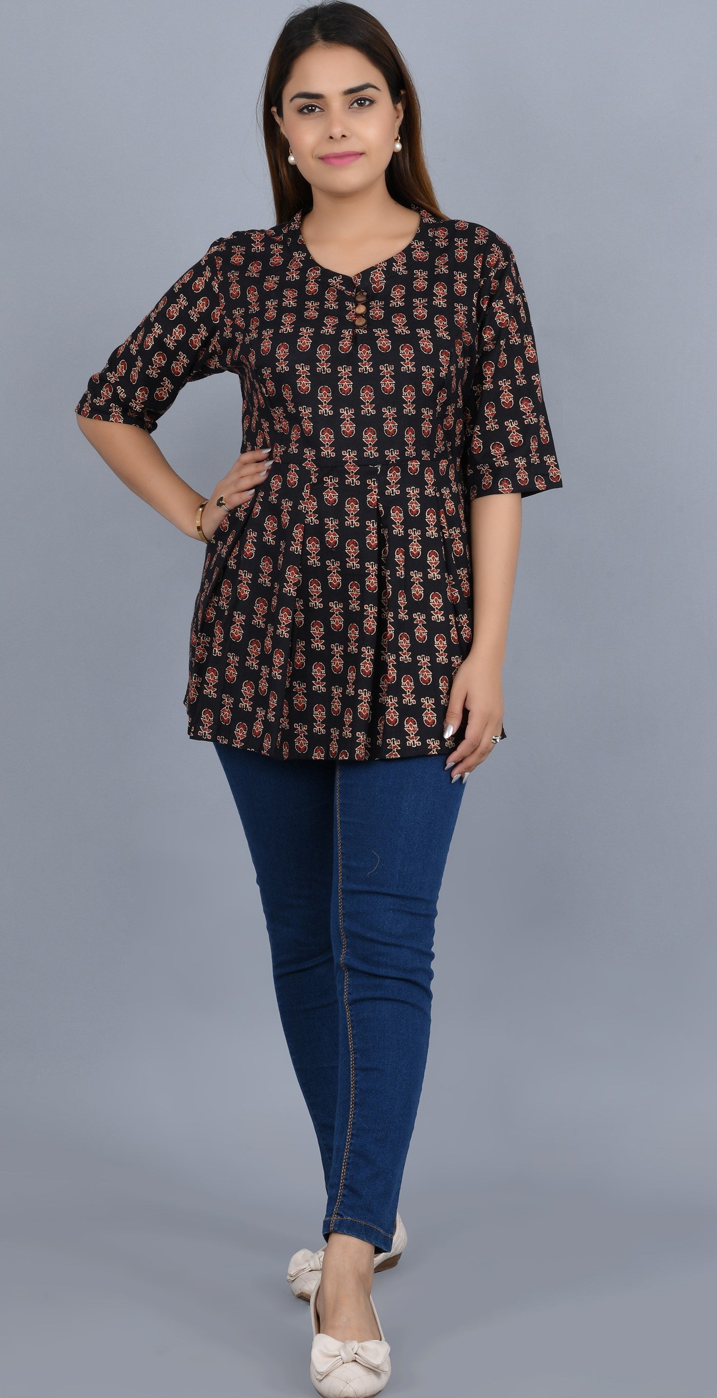 Black Printed cotton Top