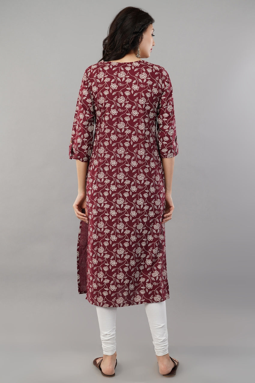 Maroon Rayon Straight Kurti