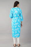Blue Chikankari Cotton Straight Kurti