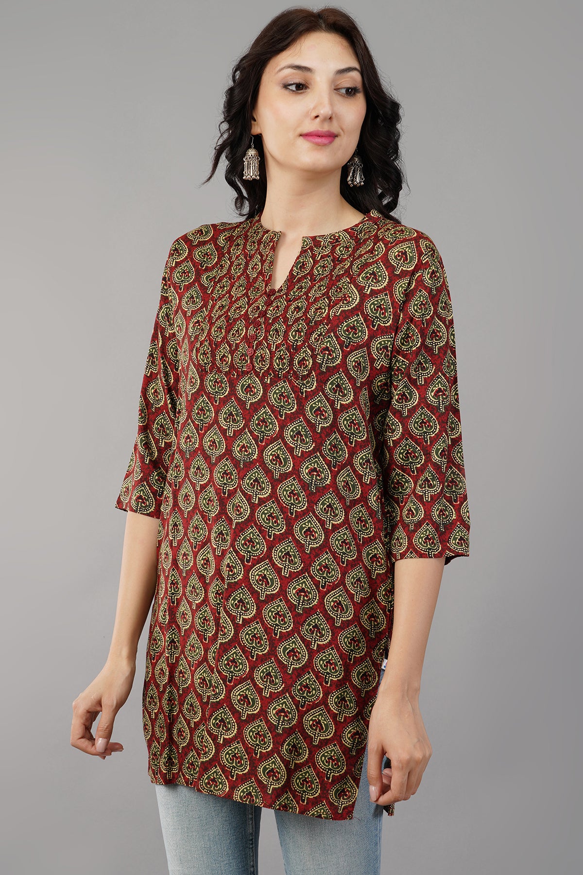 Maroon Self Printed Cotton Top