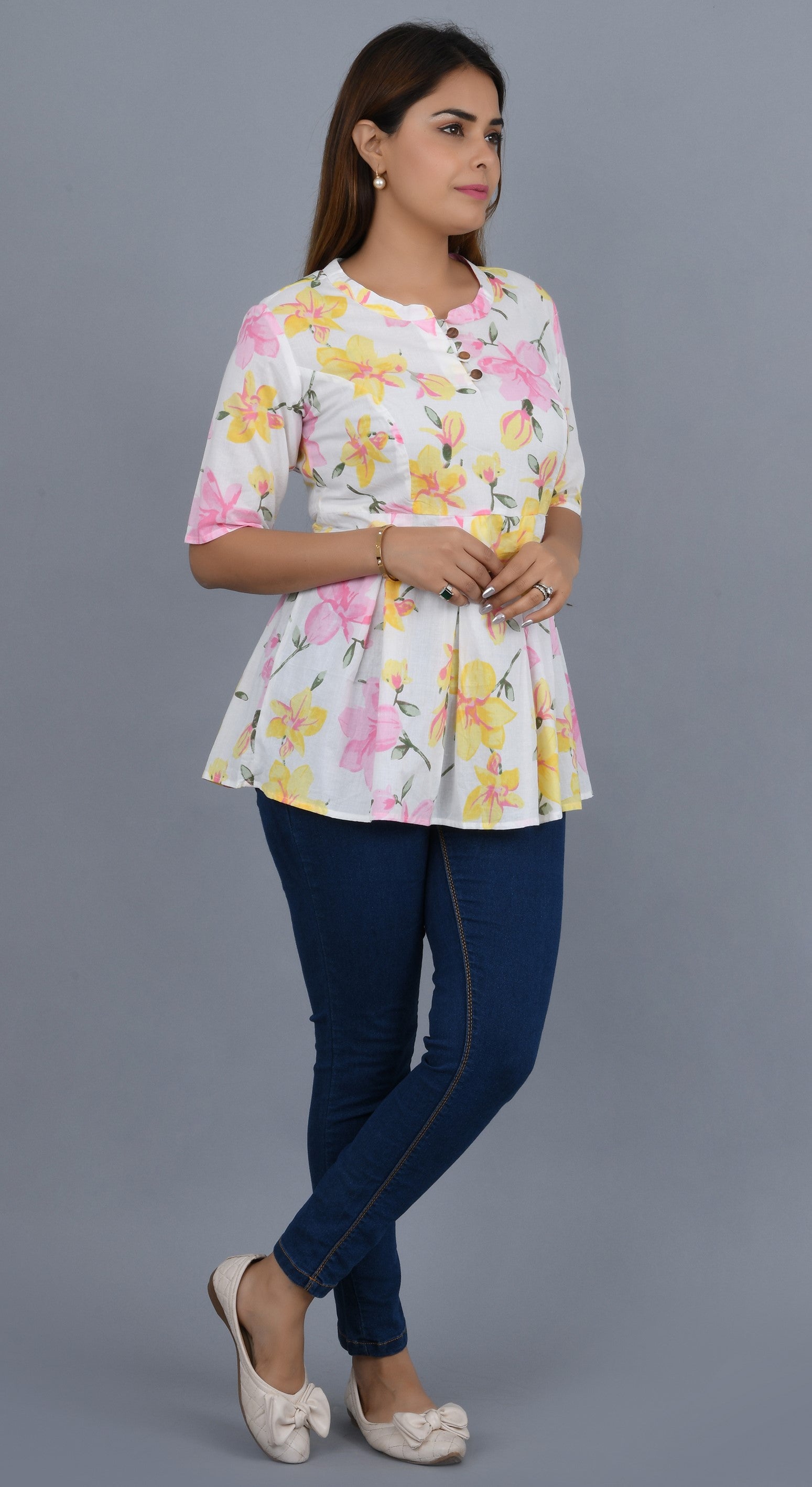 White Self Printed Cotton Top