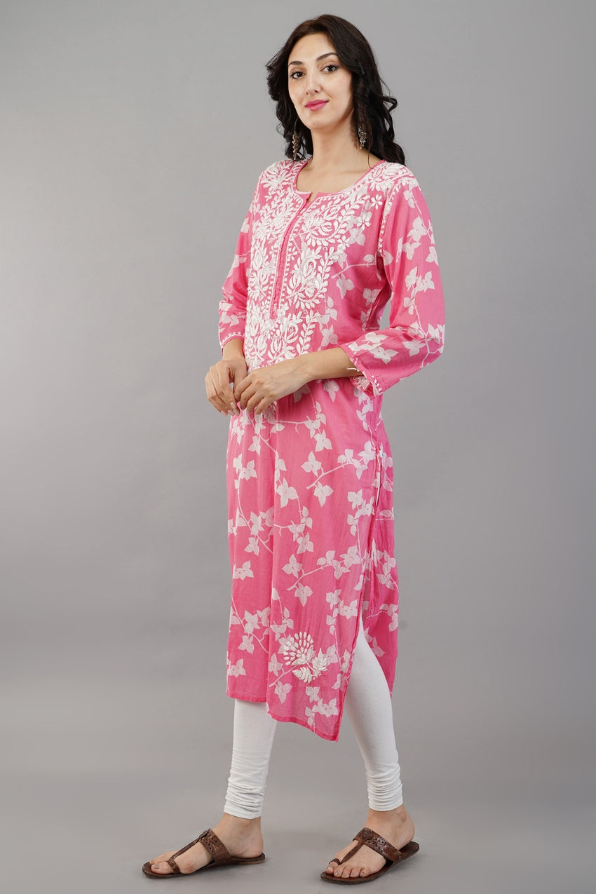 Pink Chikankari Cotton Kurti