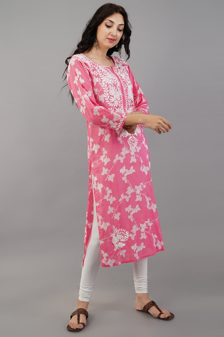 Pink Chikankari Cotton Kurti