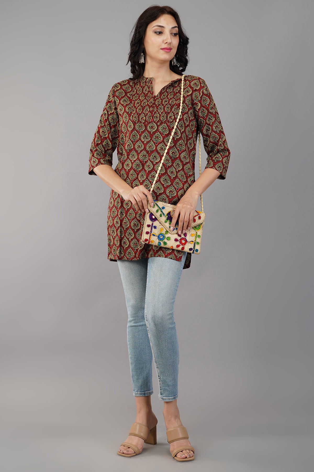 Maroon Self Printed Cotton Top