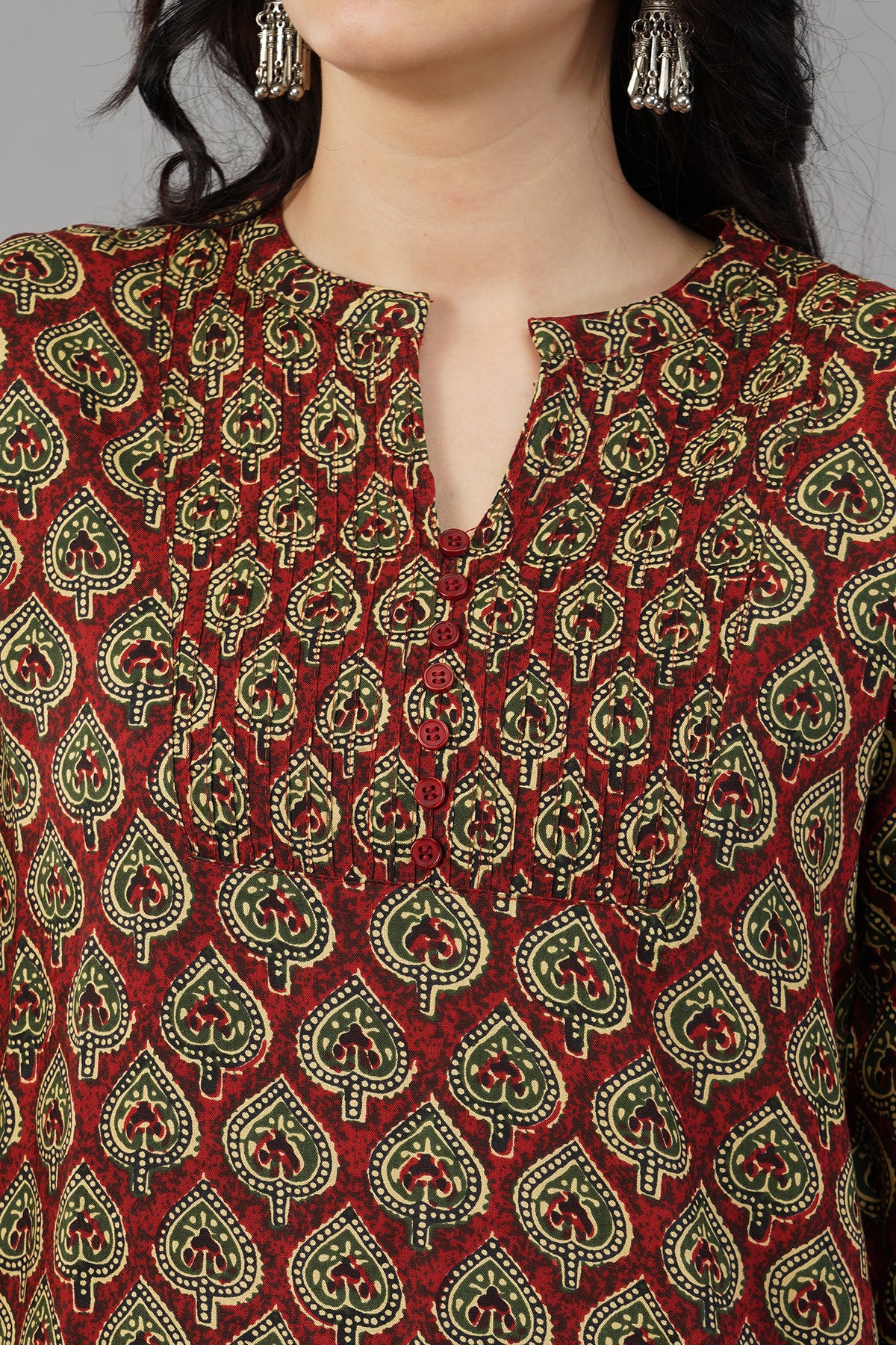 Maroon Self Printed Cotton Top