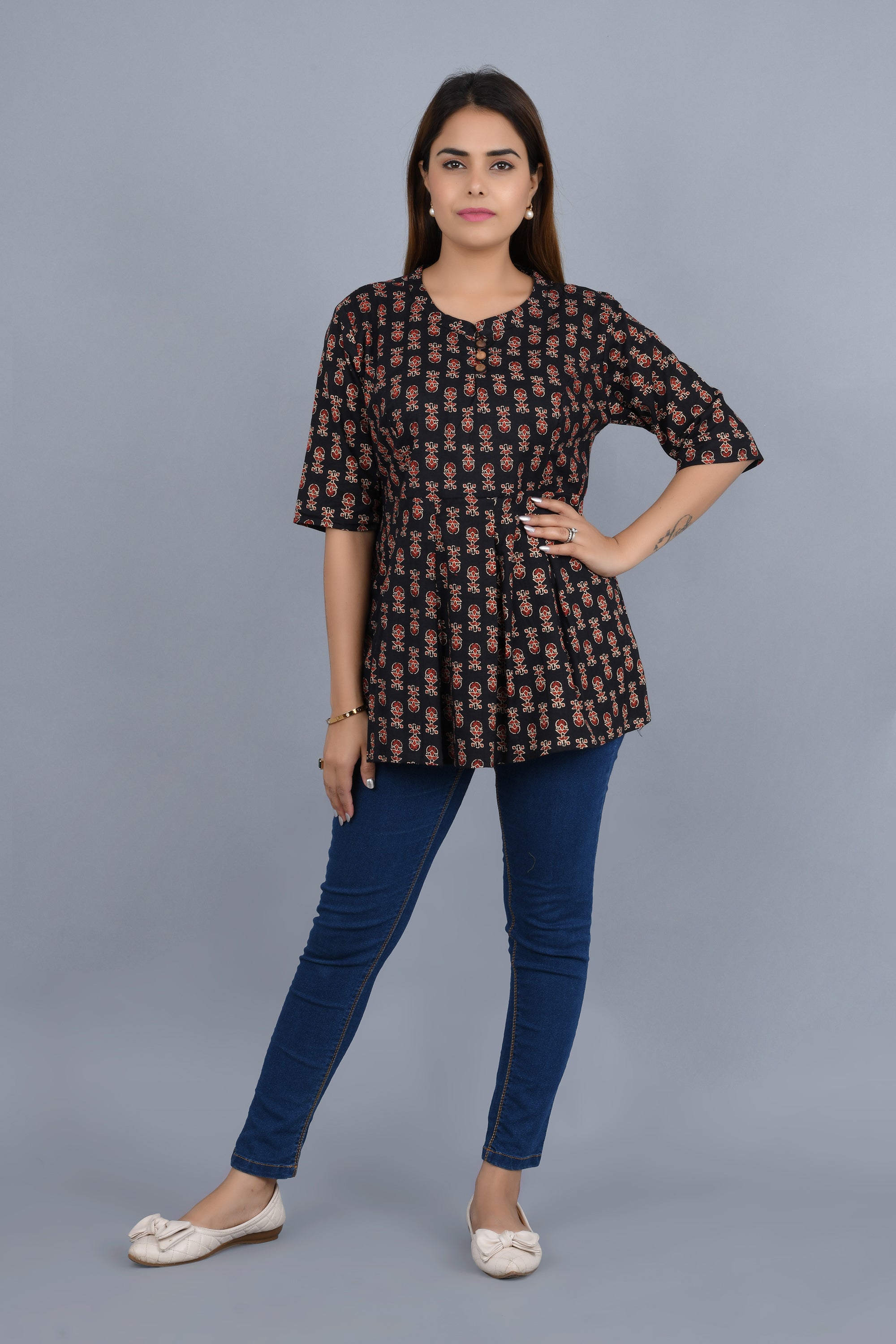 Black Printed cotton Top