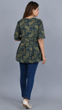 Green Self Printed Cotton Top with 3/4 Sleeves