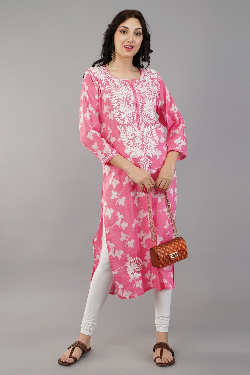 Pink Chikankari Cotton Kurti
