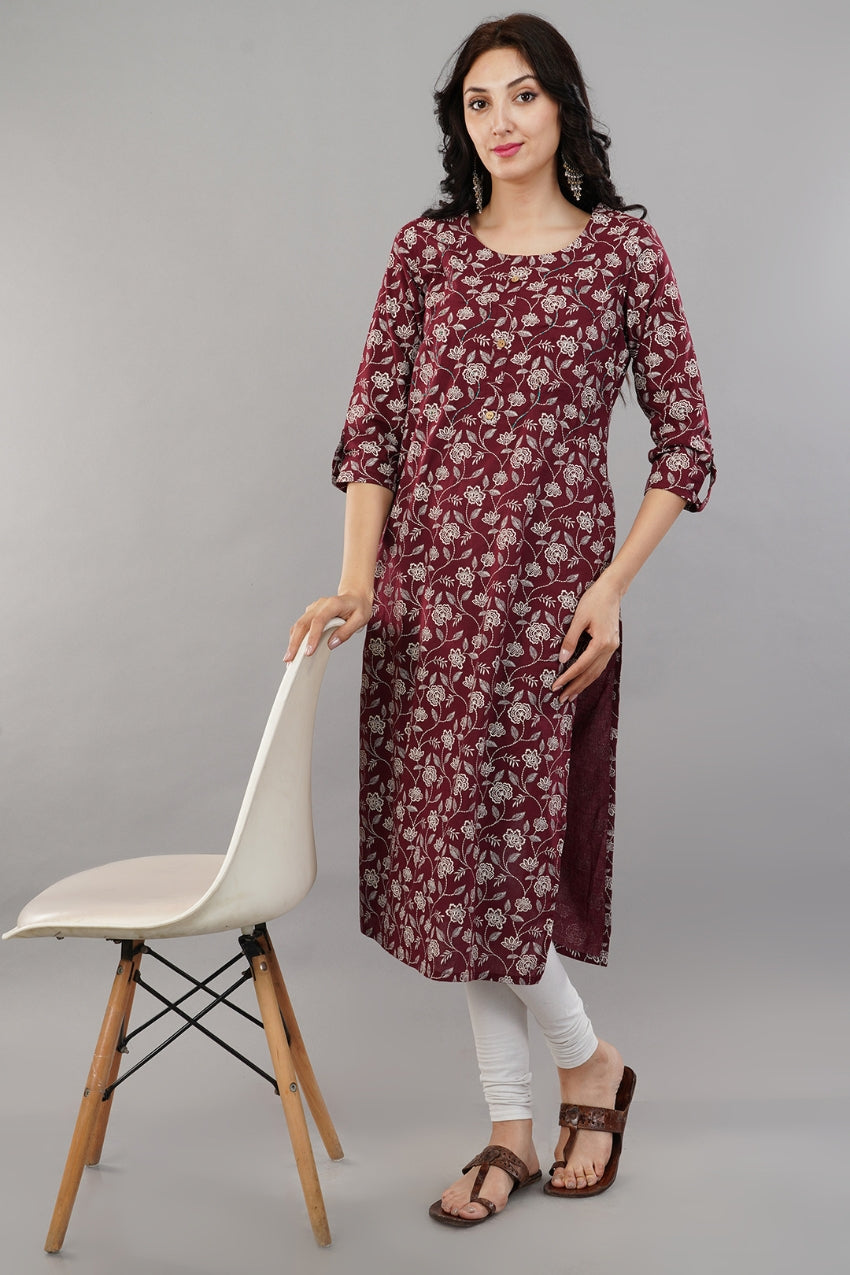 Maroon Rayon Straight Kurti