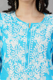 Blue Chikankari Cotton Straight Kurti
