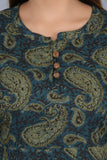 Green Self Printed Cotton Top with 3/4 Sleeves