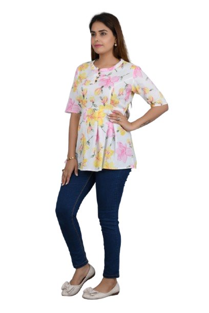White Self Printed Cotton Top