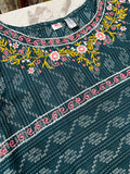 Blue Self Design Cotton Straight Kurti