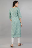 Green Self Printed Rayon Straight Kurti