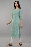 Green Self Printed Rayon Straight Kurti