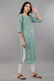 Green Self Printed Rayon Straight Kurti