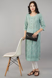 Green Self Printed Rayon Straight Kurti