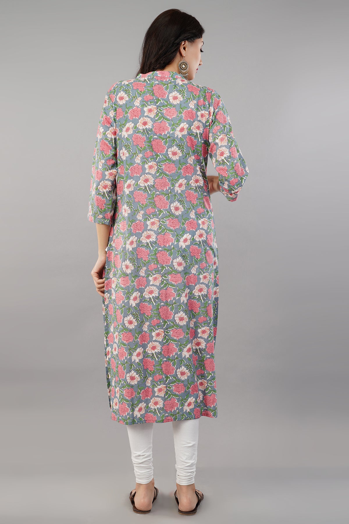 Multicolor Floral Printed Cotton Straight Kurti