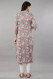 Multicolor Floral Printed Cotton Straight Kurti