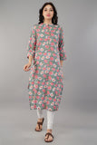 Multicolor Floral Printed Cotton Straight Kurti