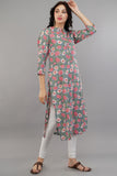 Multicolor Floral Printed Cotton Straight Kurti