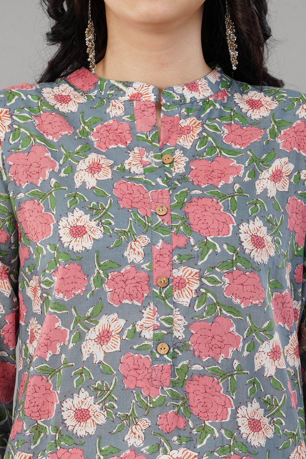Multicolor Floral Printed Cotton Straight Kurti