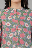 Multicolor Floral Printed Cotton Straight Kurti