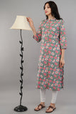 Multicolor Floral Printed Cotton Straight Kurti
