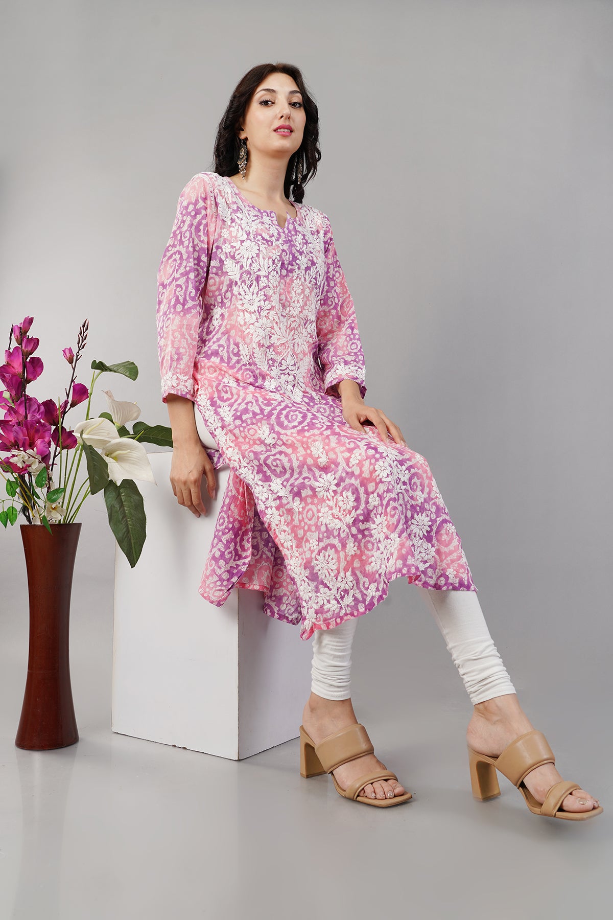 Multicolour Chikankari Cotton Kurta