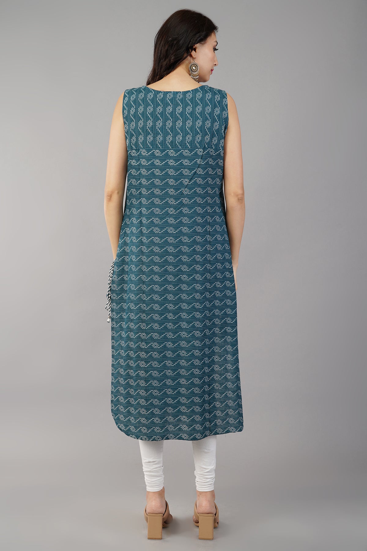 Blue Self Design Cotton Straight Kurti