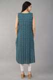 Blue Self Design Cotton Straight Kurti