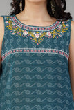 Blue Self Design Cotton Straight Kurti