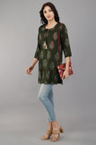 Green Printed Round Neck with Dori Rayon Top