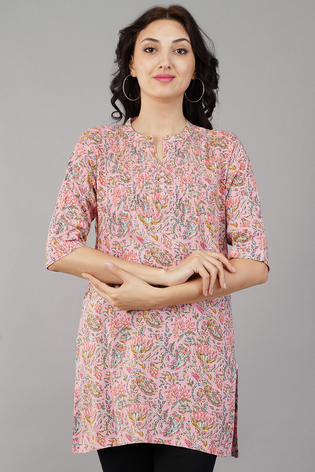 Pink Self Printed Summer cotton Top