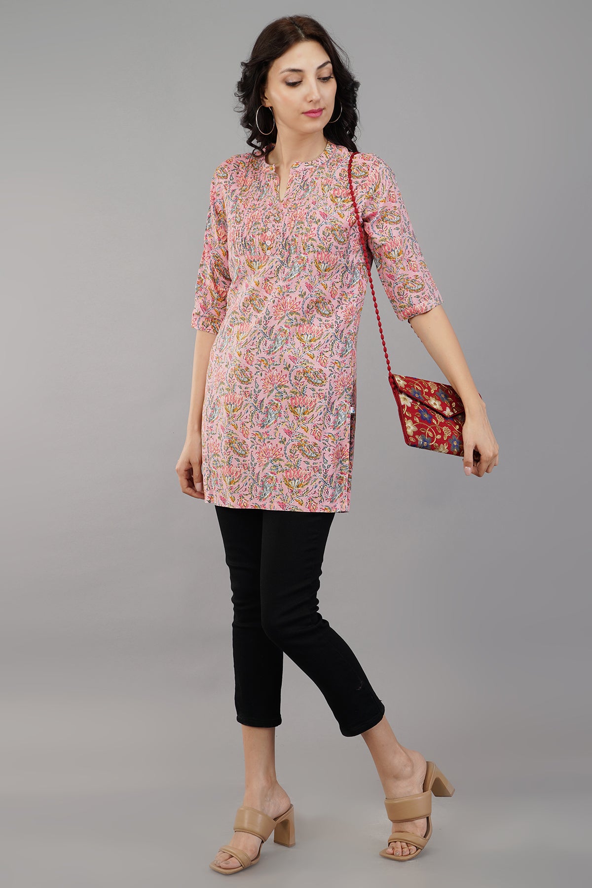 Pink Self Printed Summer cotton Top