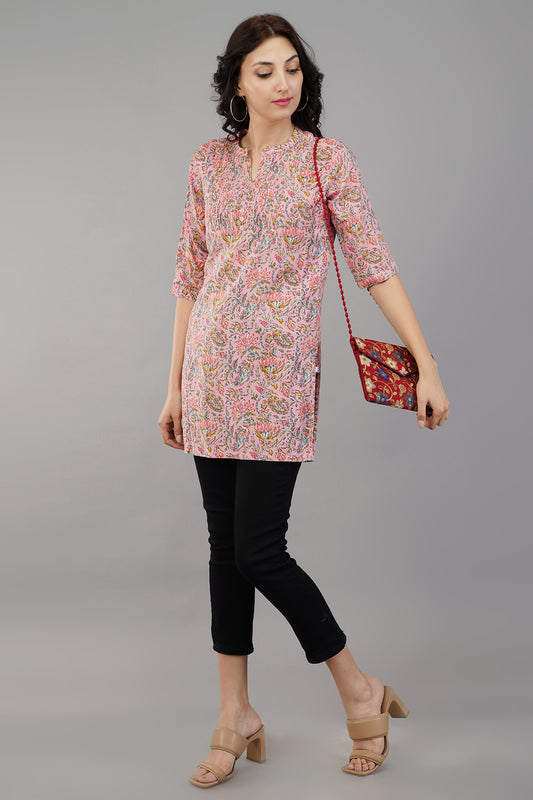Pink Self Printed Summer cotton Top
